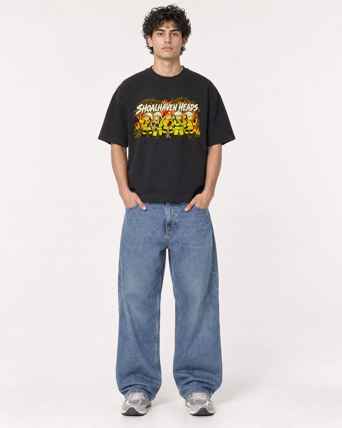 Mockup Boxy Heavyweight Tee Black male full-body 26