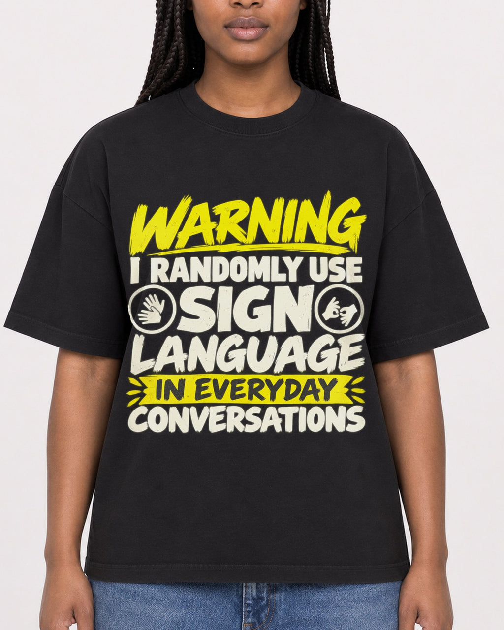 Mockup Boxy Heavyweight Tee Black female close-up 04