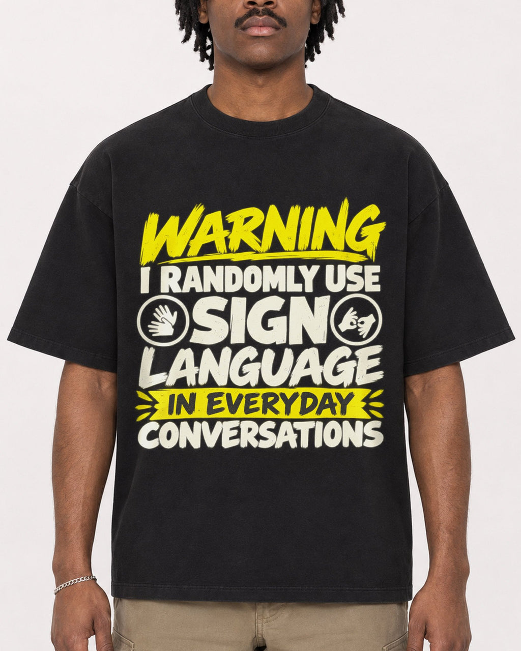 Mockup Boxy Heavyweight Tee Black male close-up 04