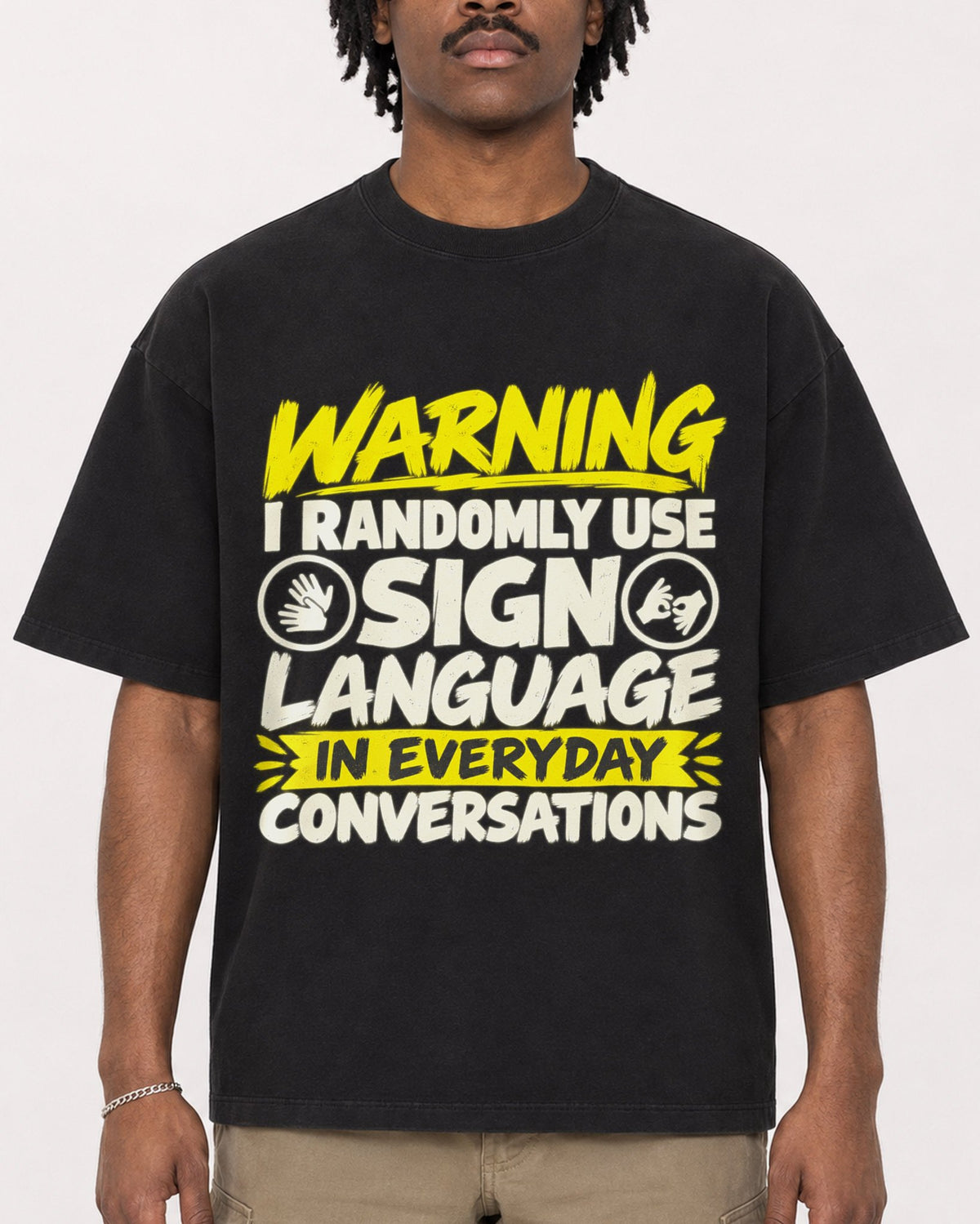 Mockup Boxy Heavyweight Tee Black male close-up 04
