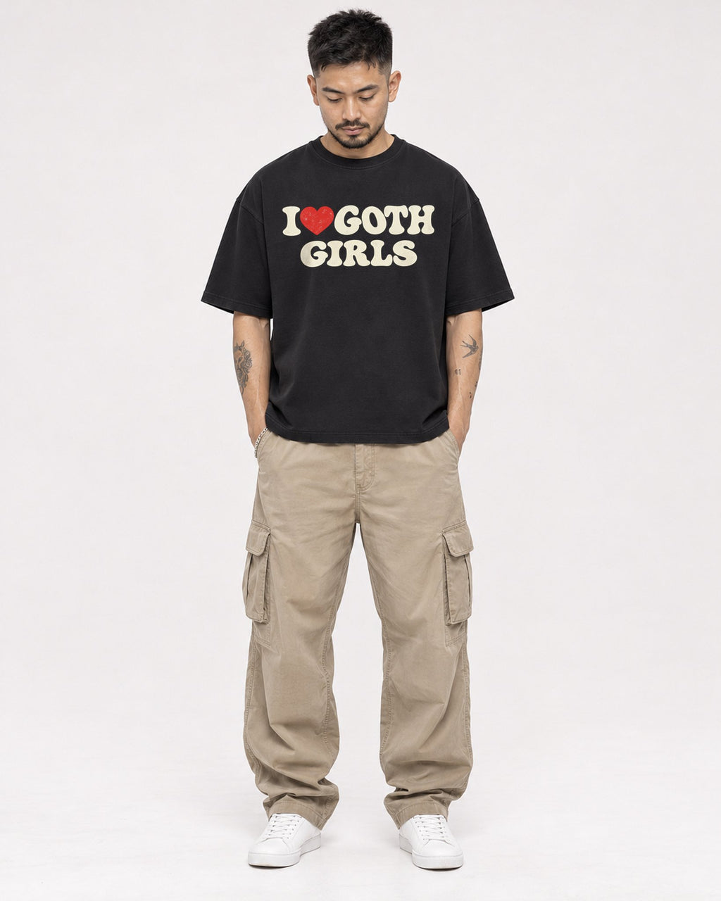Mockup Boxy Heavyweight Tee Black male full-body 12