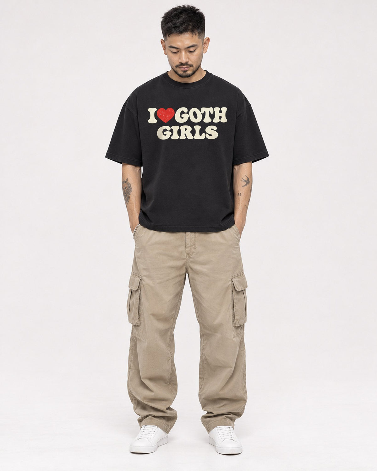 Mockup Boxy Heavyweight Tee Black male full-body 12