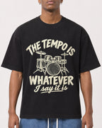Mockup Boxy Heavyweight Tee Black male close-up 15