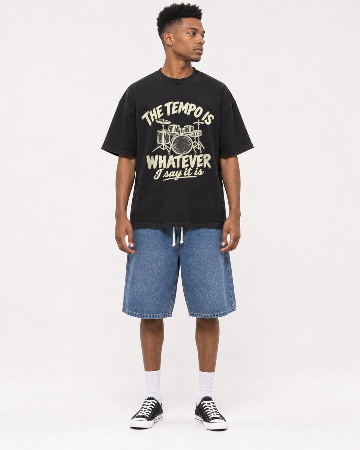 Mockup Boxy Heavyweight Tee Black male full-body 15