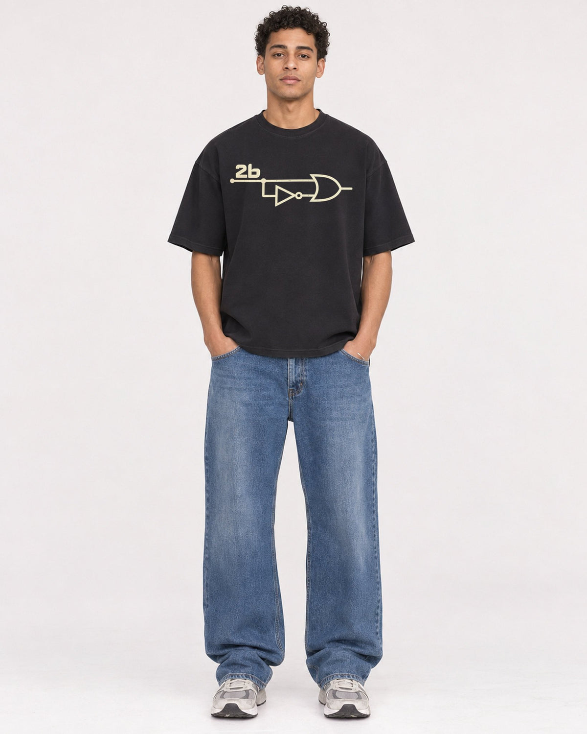 Mockup Boxy Heavyweight Tee Black male full-body 10