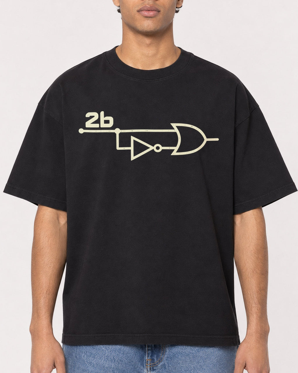 Mockup Boxy Heavyweight Tee Black male close-up 10