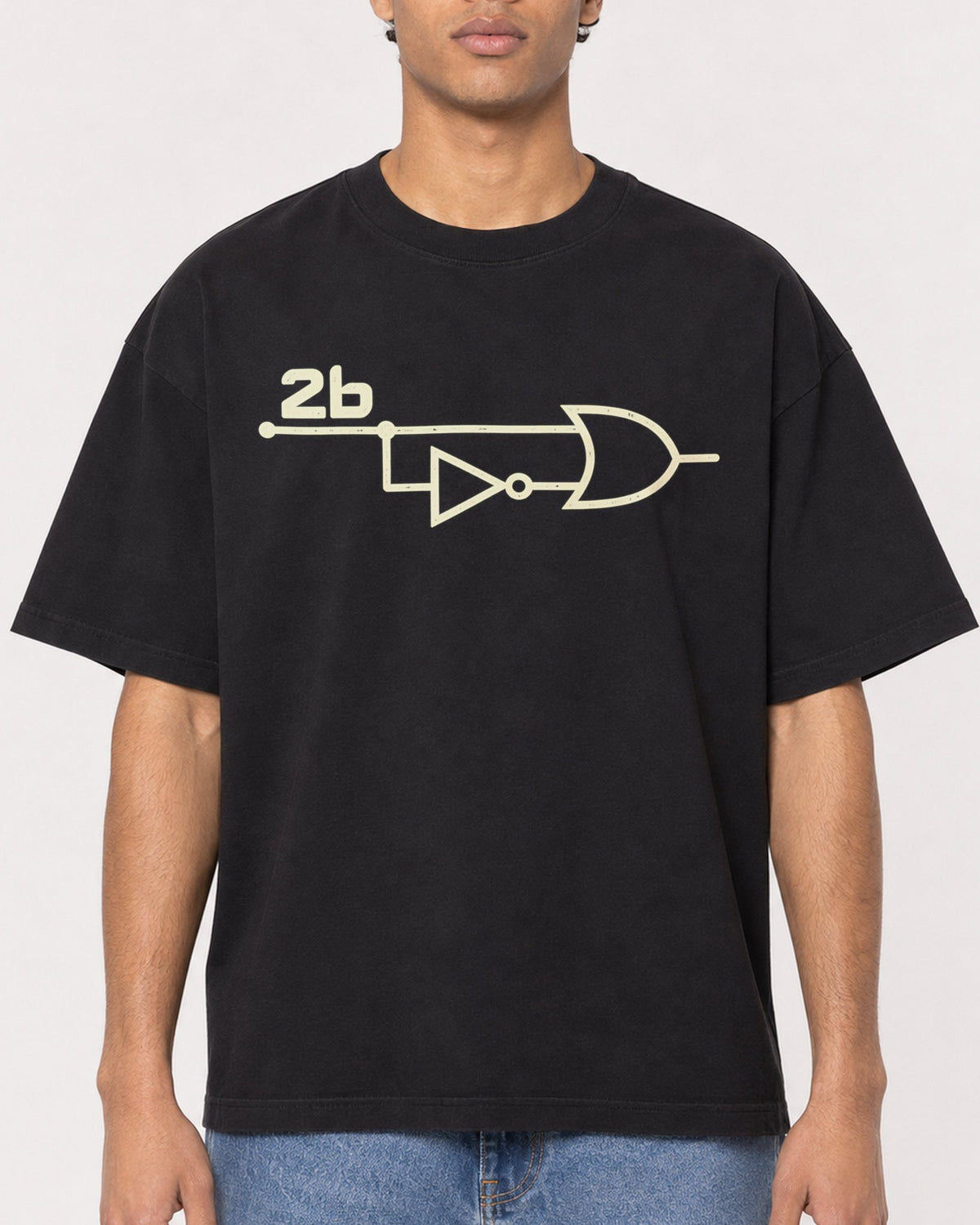 Mockup Boxy Heavyweight Tee Black male close-up 10