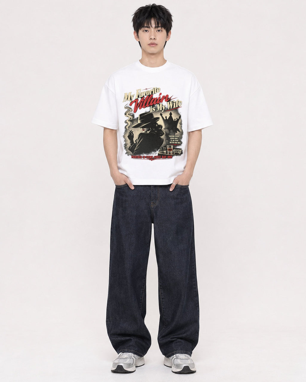 Mockup Boxy Heavyweight Tee White male full-body 01