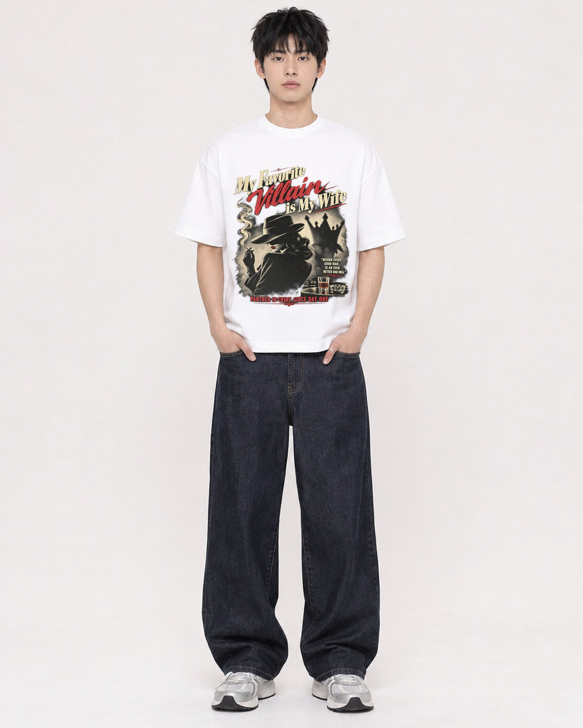 Mockup Boxy Heavyweight Tee White male full-body 01