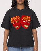 Mockup Boxy Heavyweight Tee Black female close-up 24