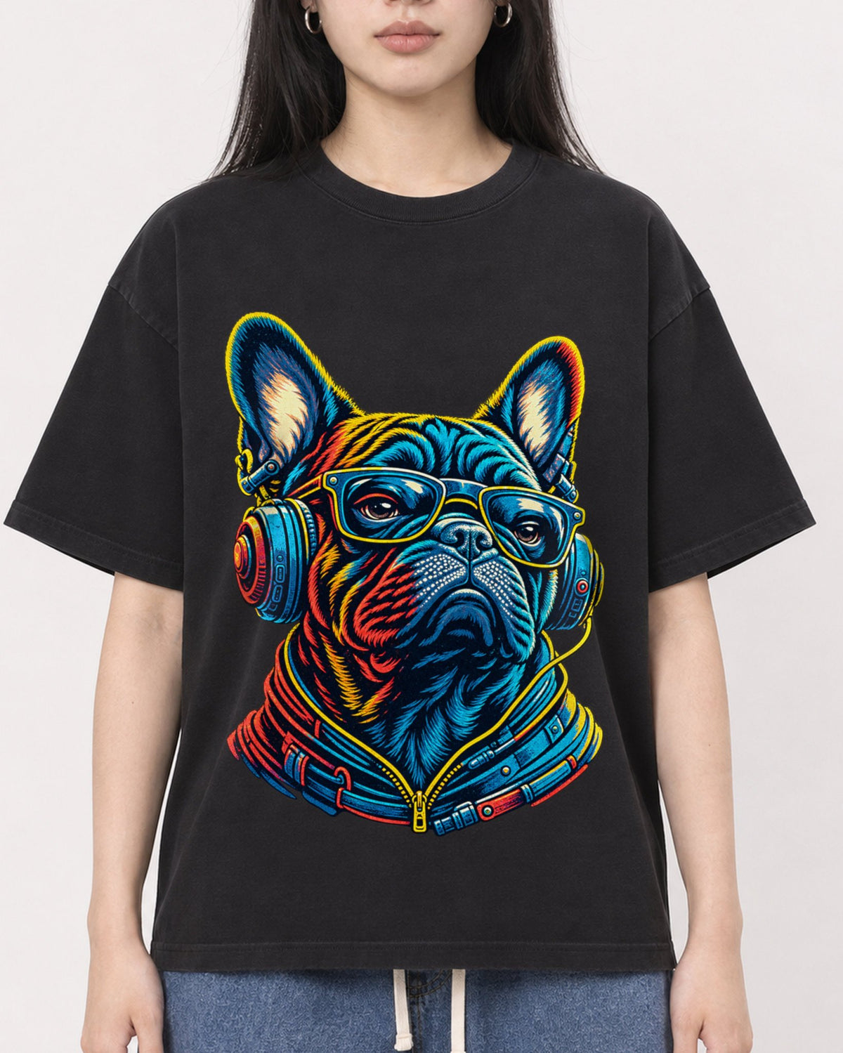Mockup Boxy Heavyweight Tee Black female close-up 01