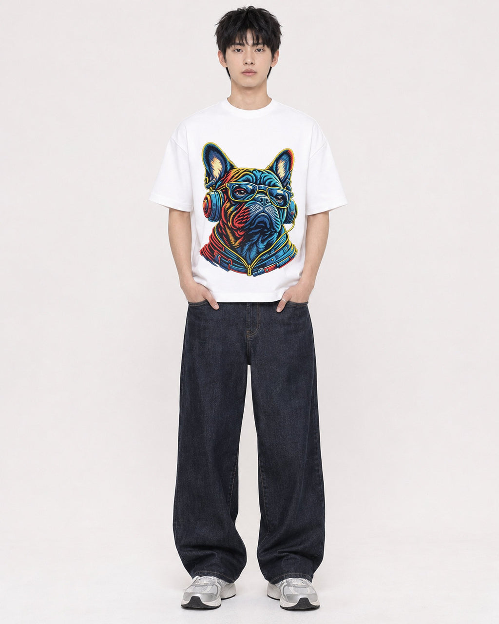 Mockup Boxy Heavyweight Tee White male full-body 01
