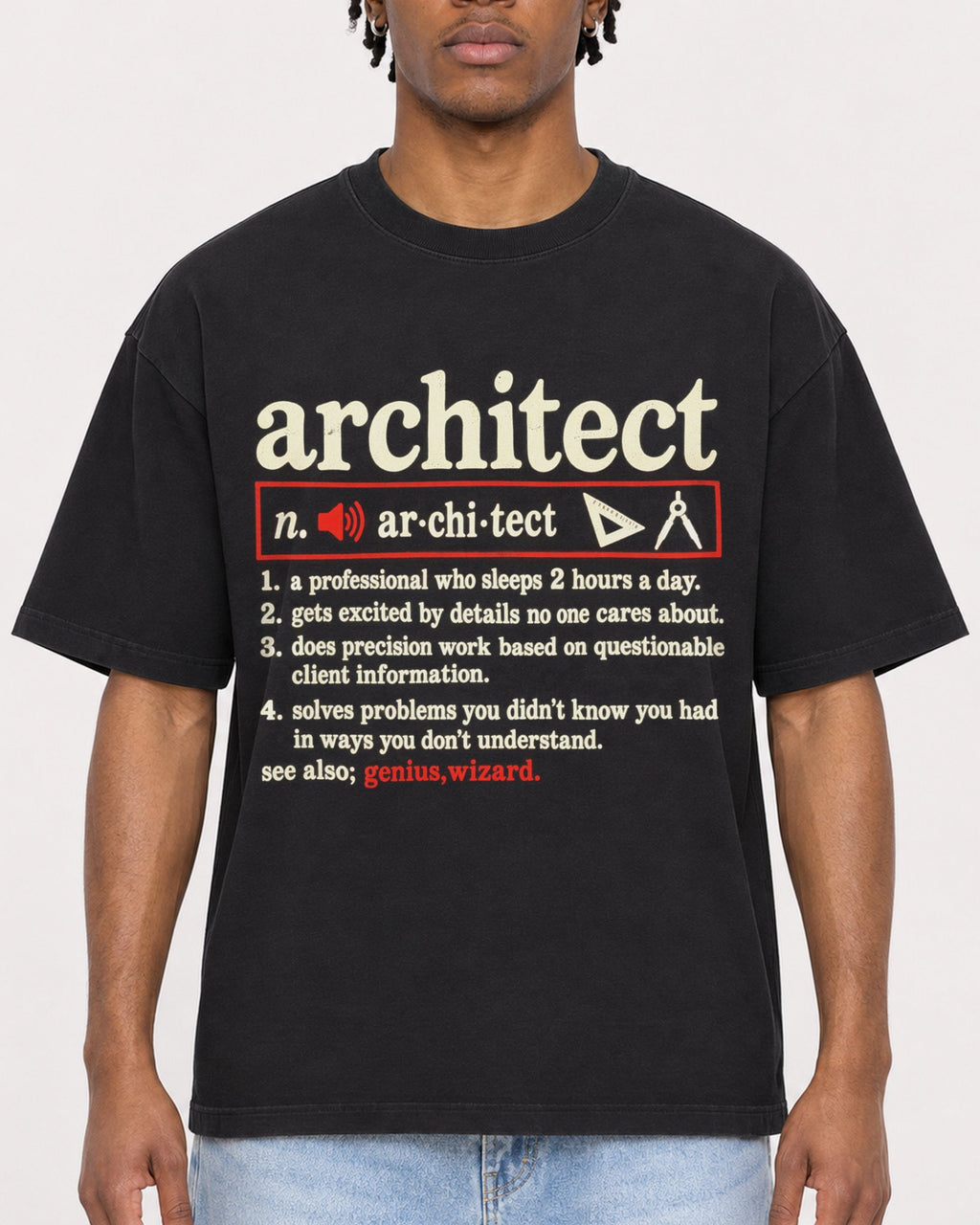 Mockup Boxy Heavyweight Tee Black male close-up 05