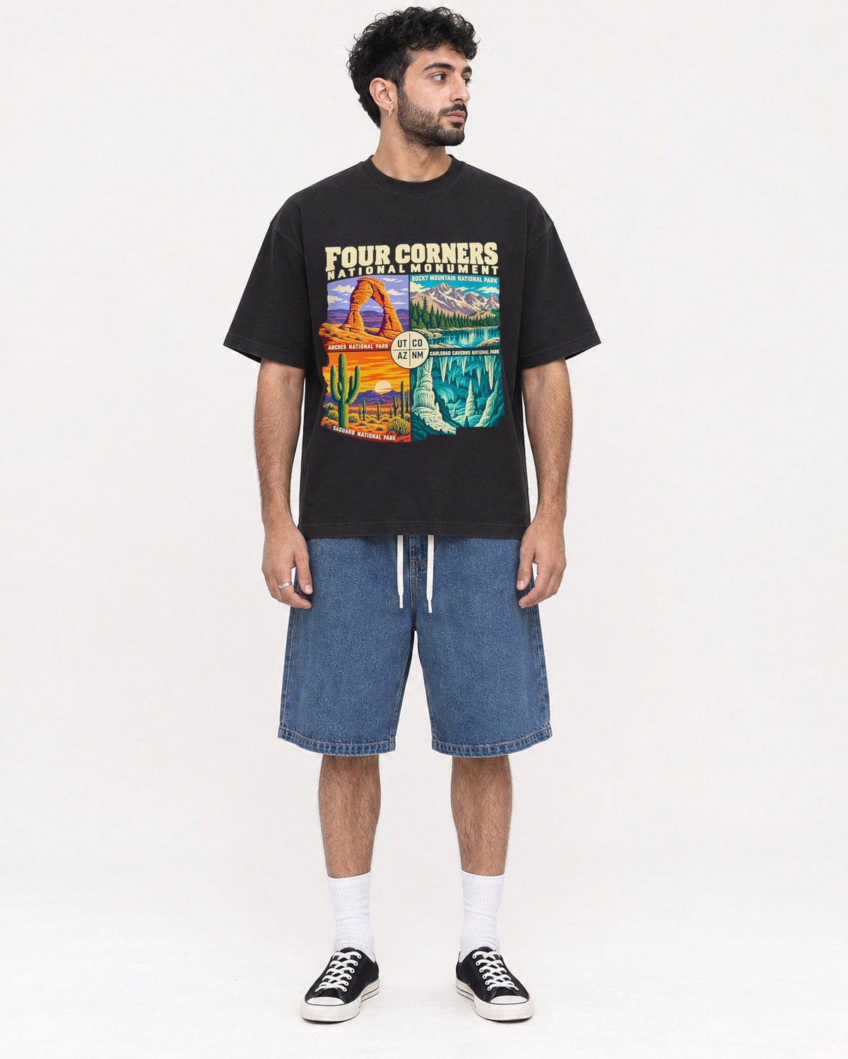 Mockup Boxy Heavyweight Tee Black male full-body 07