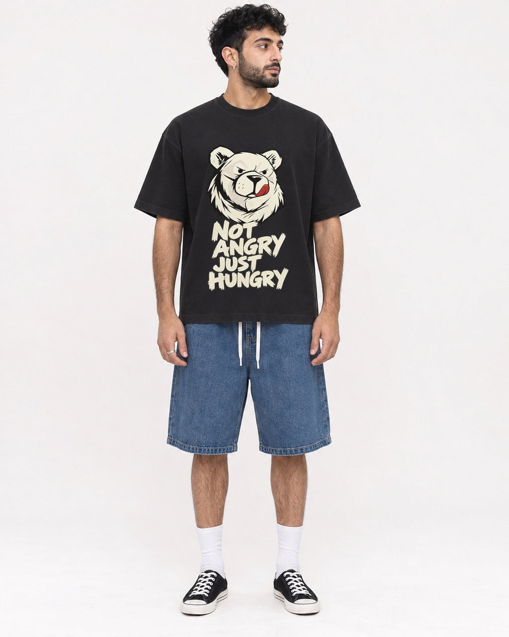 Mockup Boxy Heavyweight Tee Black male full-body 07