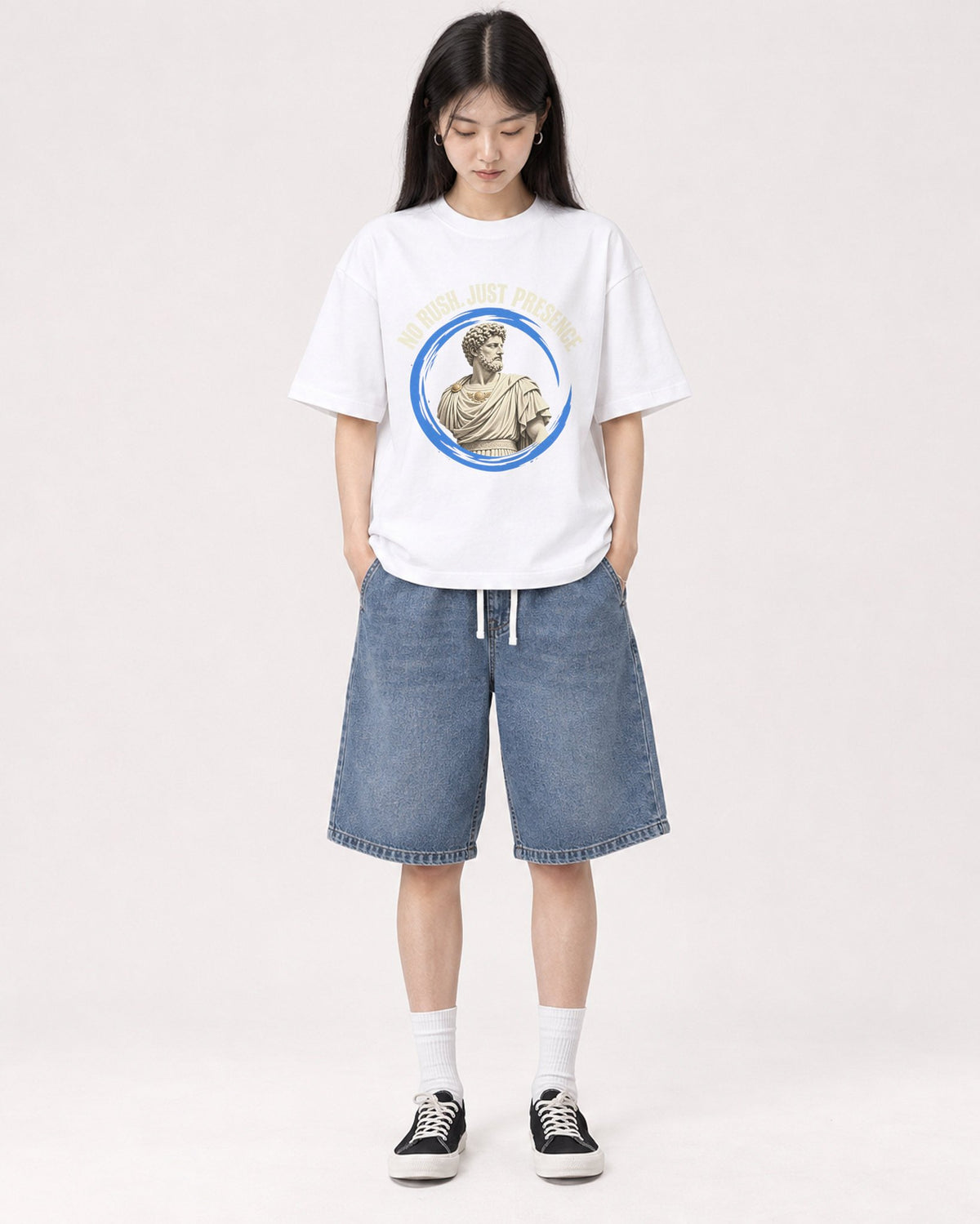 Mockup Boxy Heavyweight Tee White female full-body 01