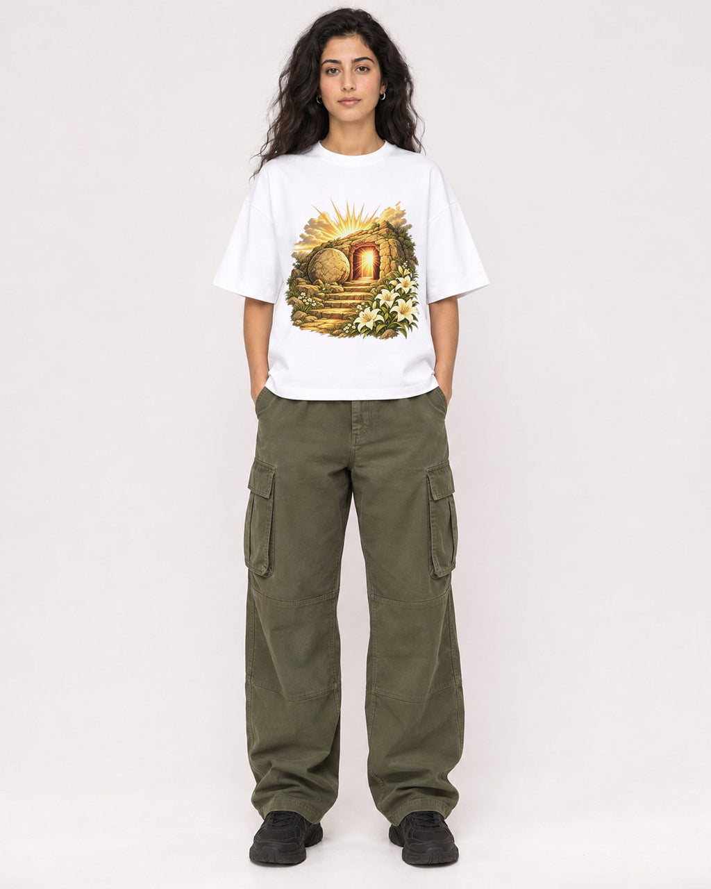 Mockup Boxy Heavyweight Tee White female full-body 07