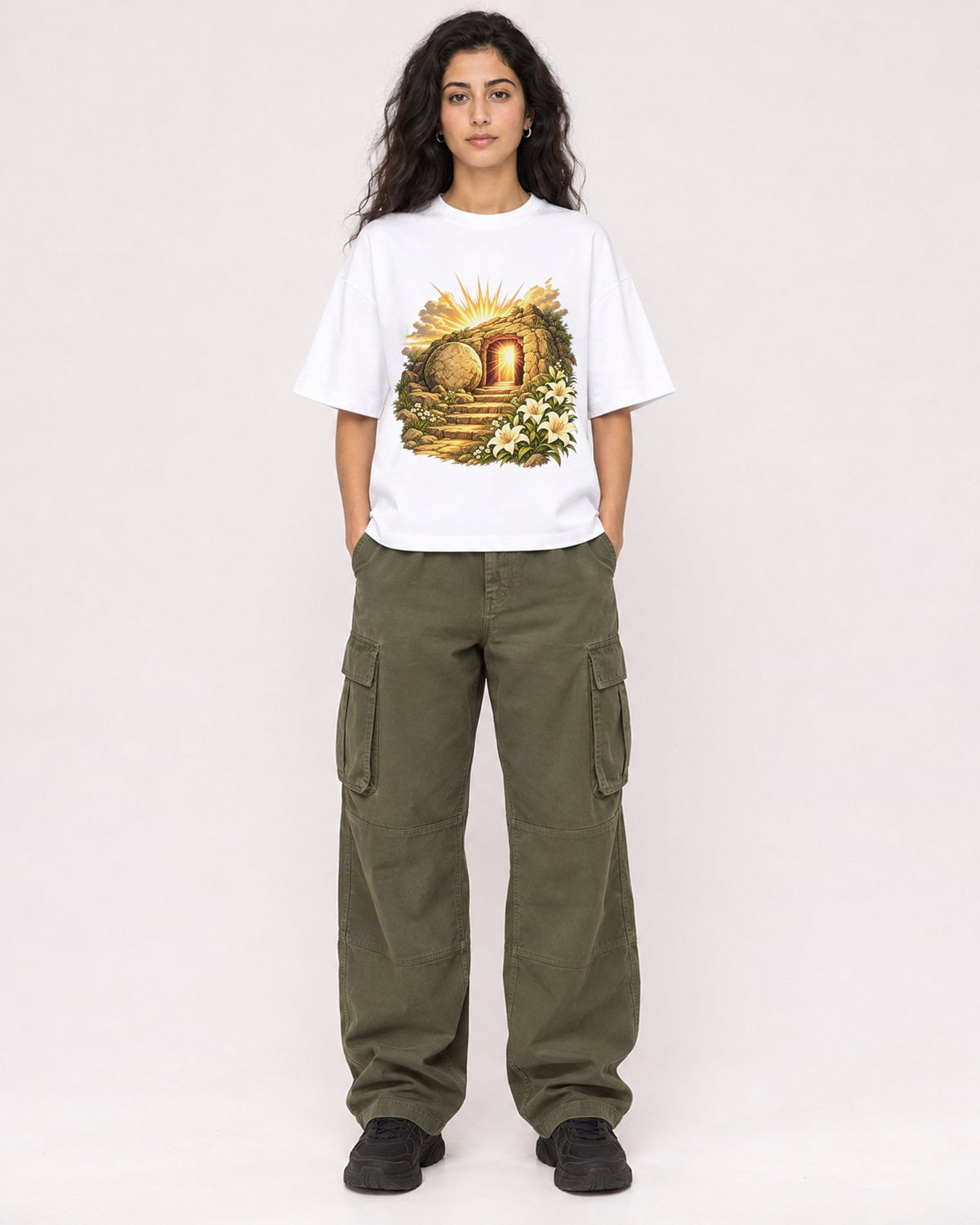 Mockup Boxy Heavyweight Tee White female full-body 07