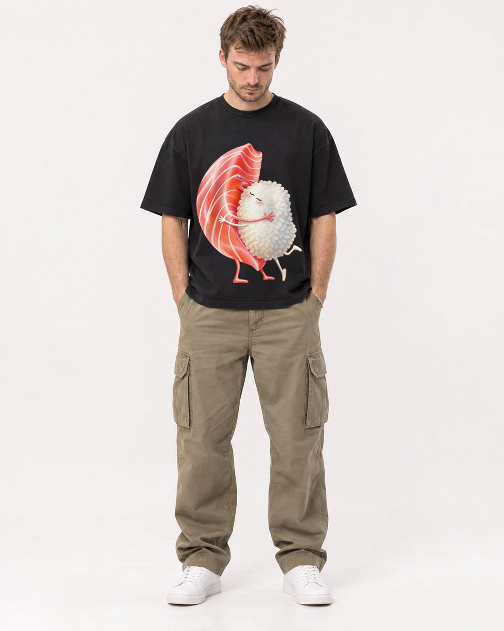 Mockup Boxy Heavyweight Tee Black male full-body 08