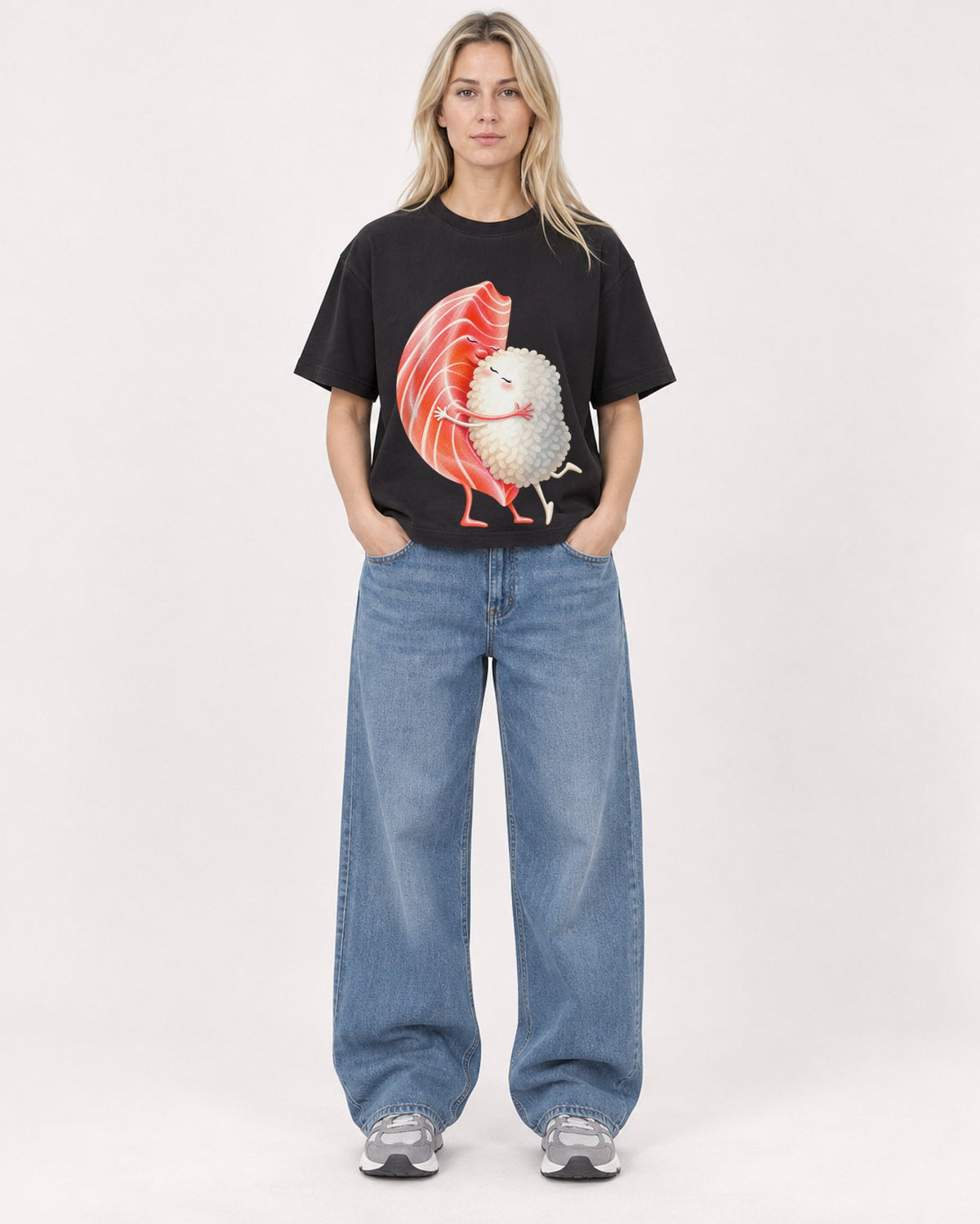 Mockup Boxy Heavyweight Tee Black female full-body 08