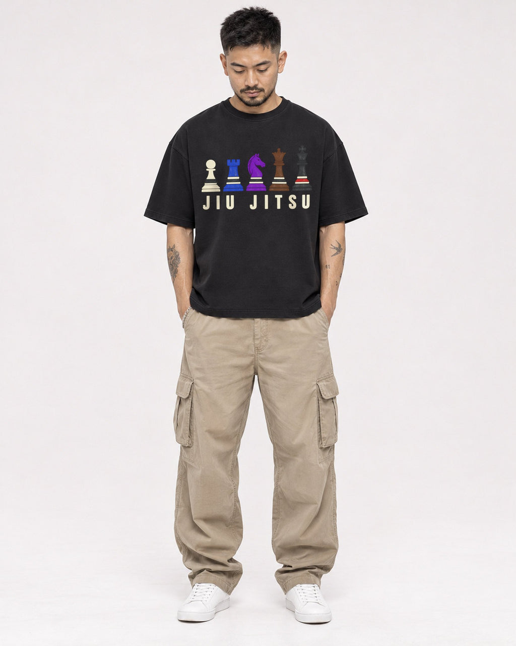 Mockup Boxy Heavyweight Tee Black male full-body 12