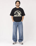 Mockup Boxy Heavyweight Tee Black male full-body 22