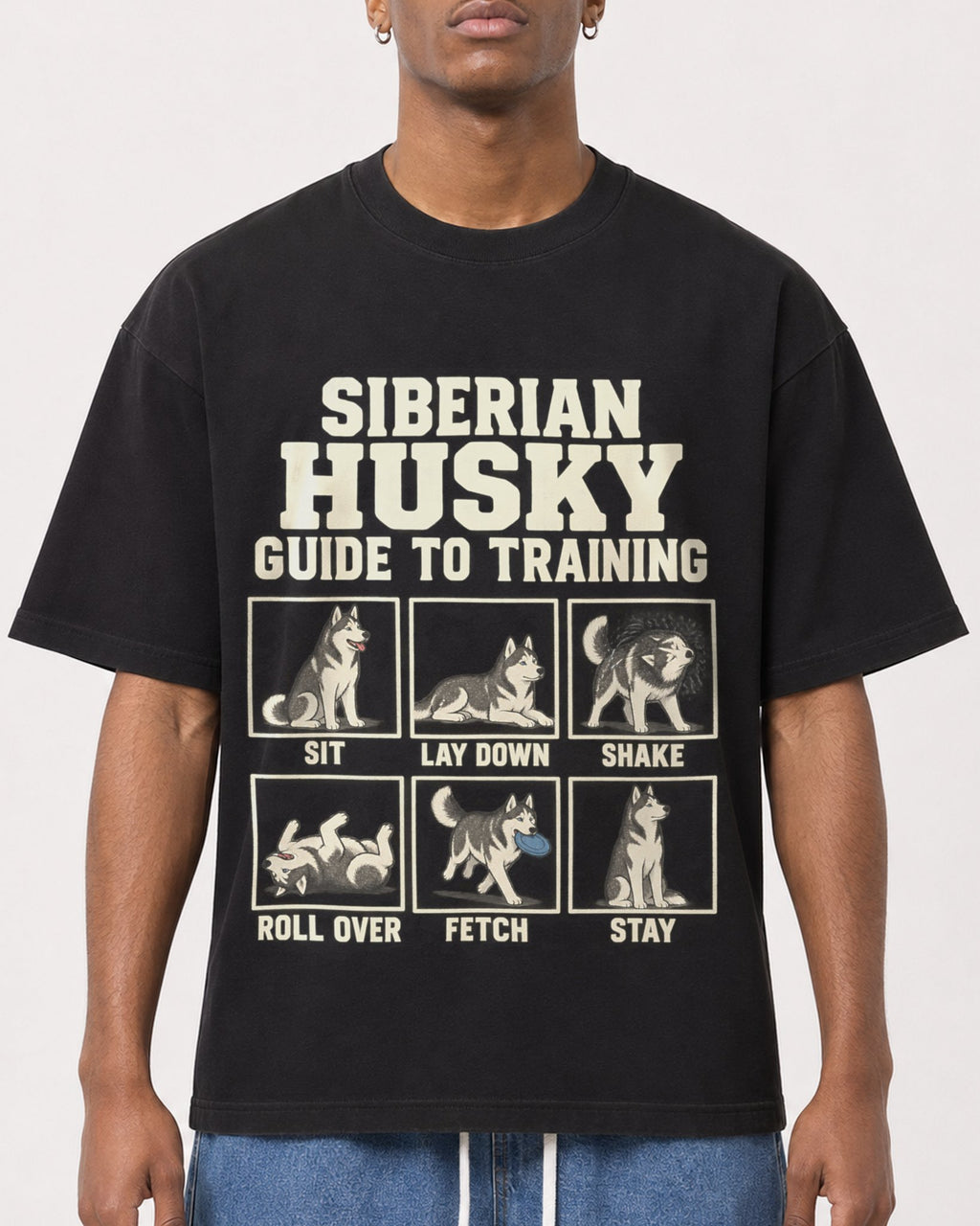 Mockup Boxy Heavyweight Tee Black male close-up 15