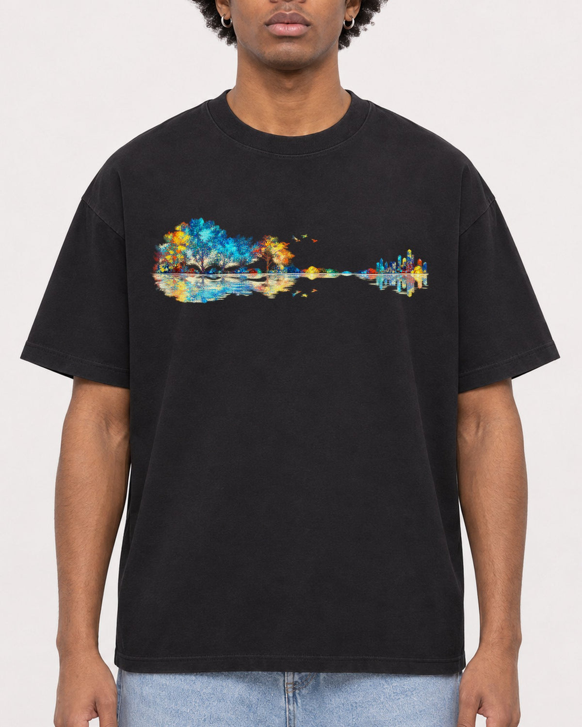 Mockup Boxy Heavyweight Tee Black male close-up 45