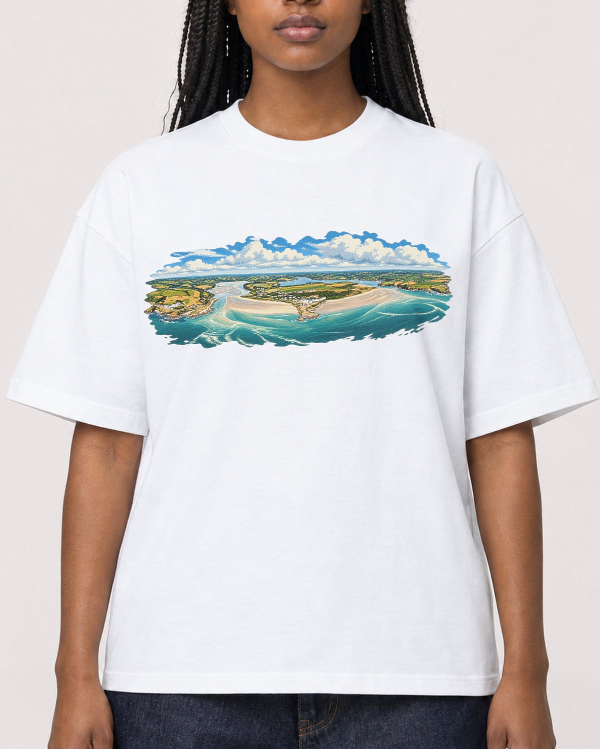 Mockup Boxy Heavyweight Tee White female close-up 04