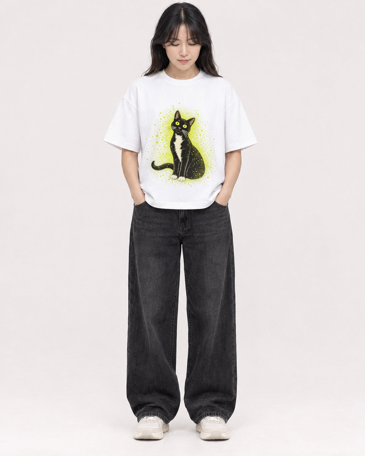 Mockup Boxy Heavyweight Tee White female full-body 13