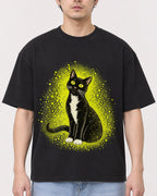 Mockup Boxy Heavyweight Tee Black male close-up 13