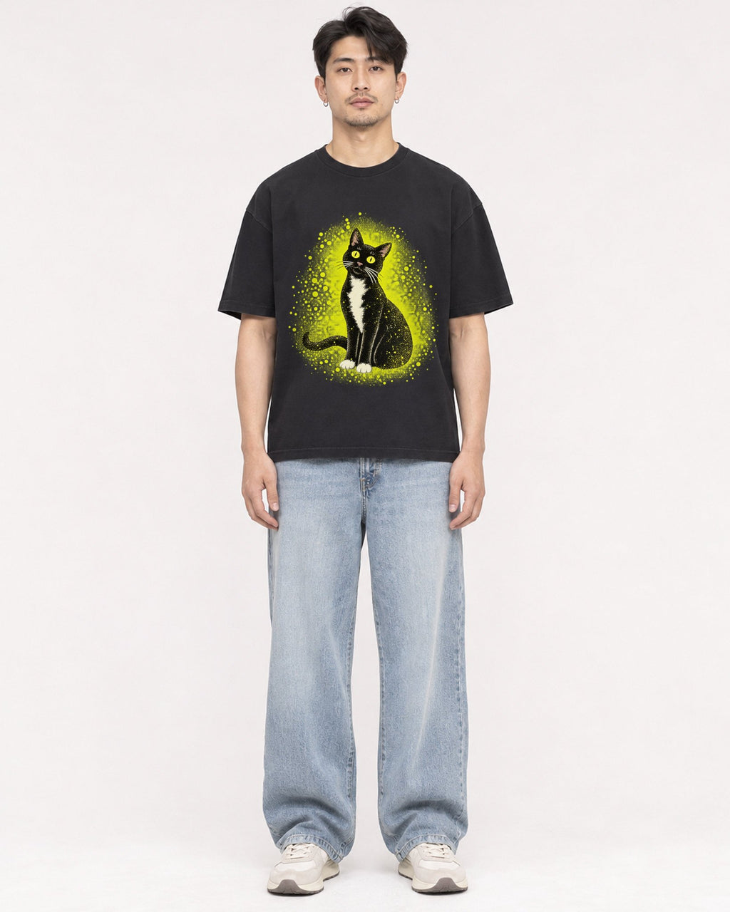 Mockup Boxy Heavyweight Tee Black male full-body 13