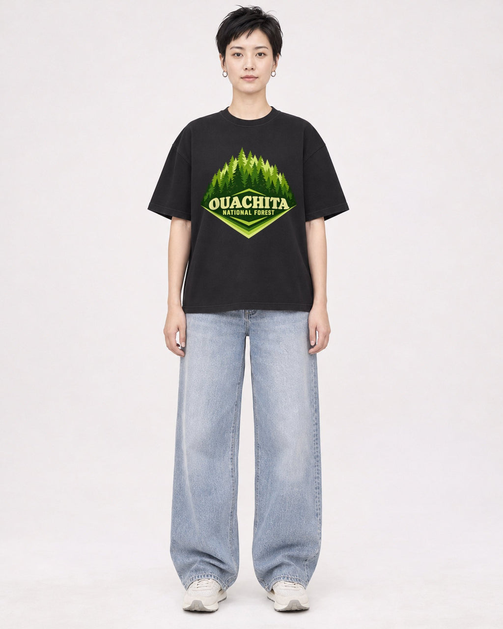 Mockup Boxy Heavyweight Tee Black female full-body 23
