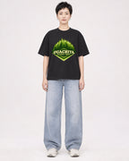 Mockup Boxy Heavyweight Tee Black female full-body 23