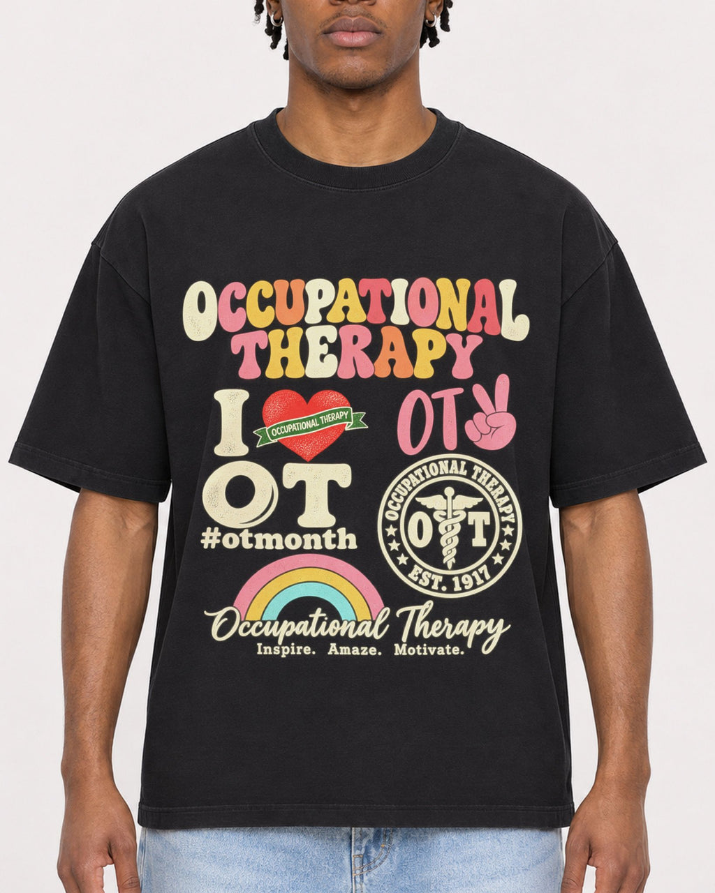 Mockup Boxy Heavyweight Tee Black male close-up 05