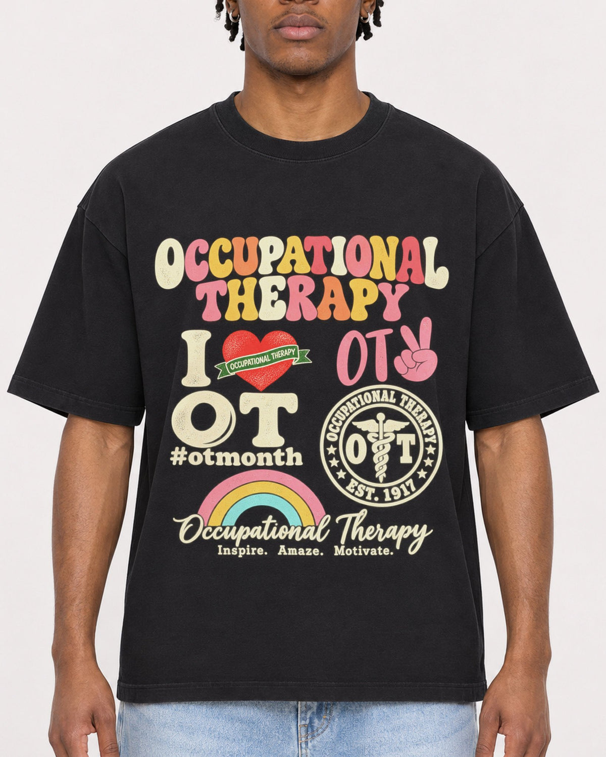 Mockup Boxy Heavyweight Tee Black male close-up 05