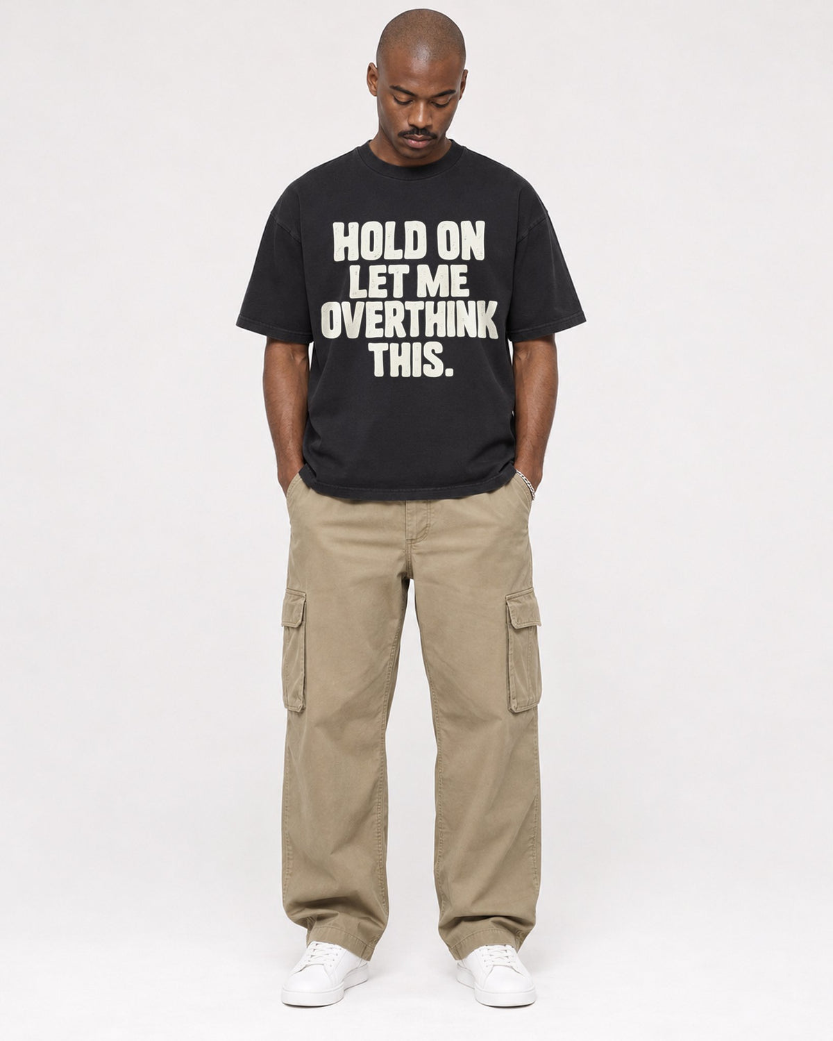 Mockup Boxy Heavyweight Tee Black male full-body 44