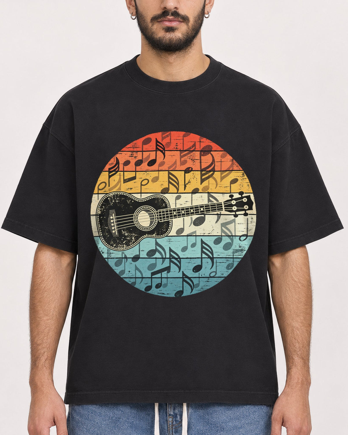 Mockup Boxy Heavyweight Tee Black male close-up 07
