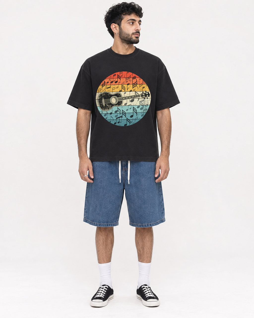 Mockup Boxy Heavyweight Tee Black male full-body 07