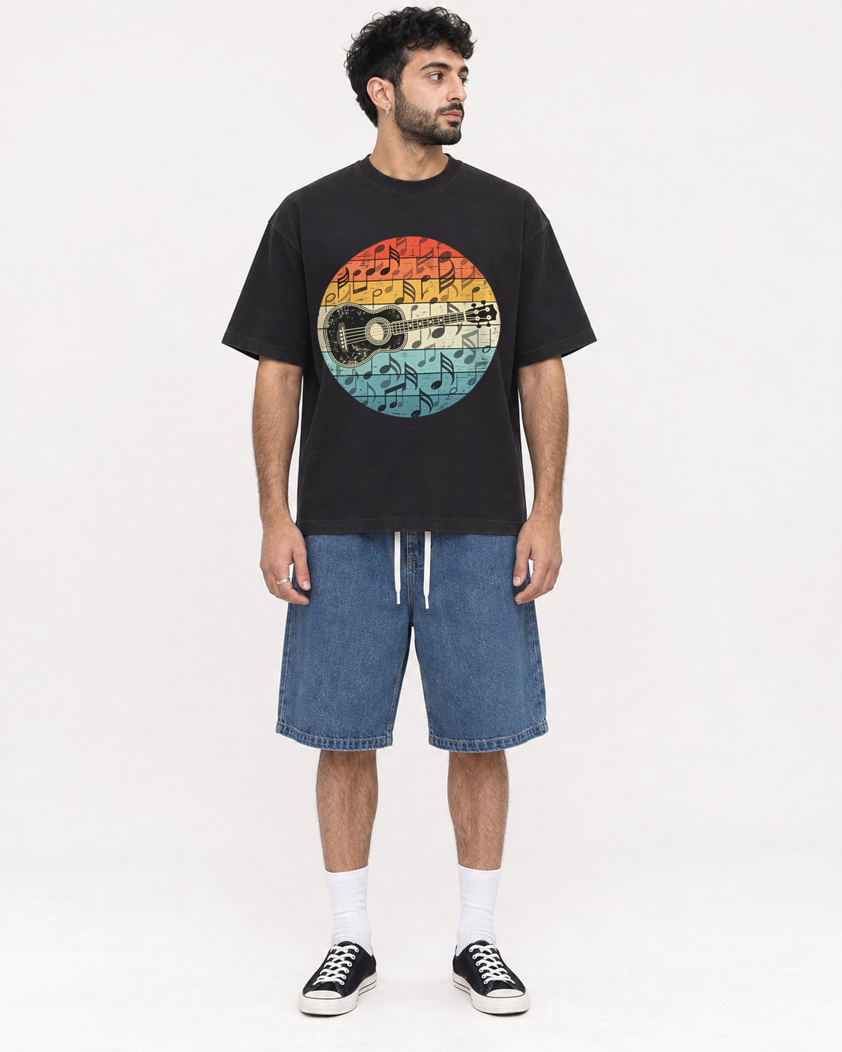 Mockup Boxy Heavyweight Tee Black male full-body 07