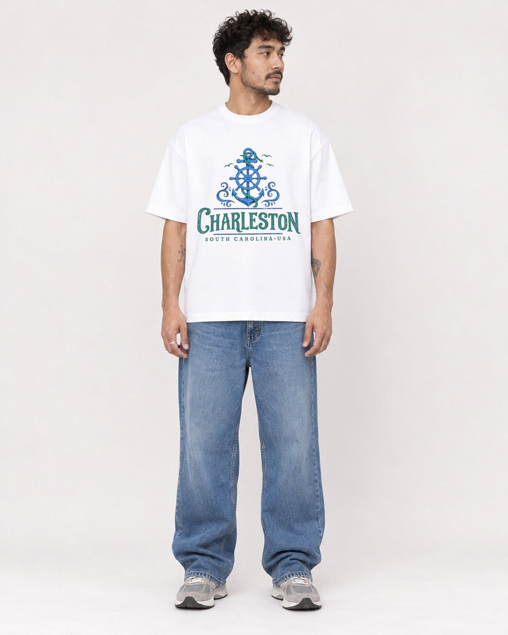 Mockup Boxy Heavyweight Tee White male full-body 42