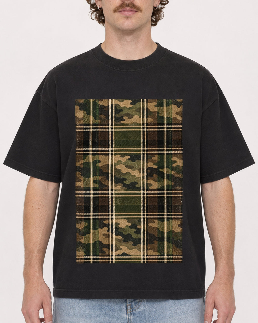 Mockup Boxy Heavyweight Tee Black male close-up 09