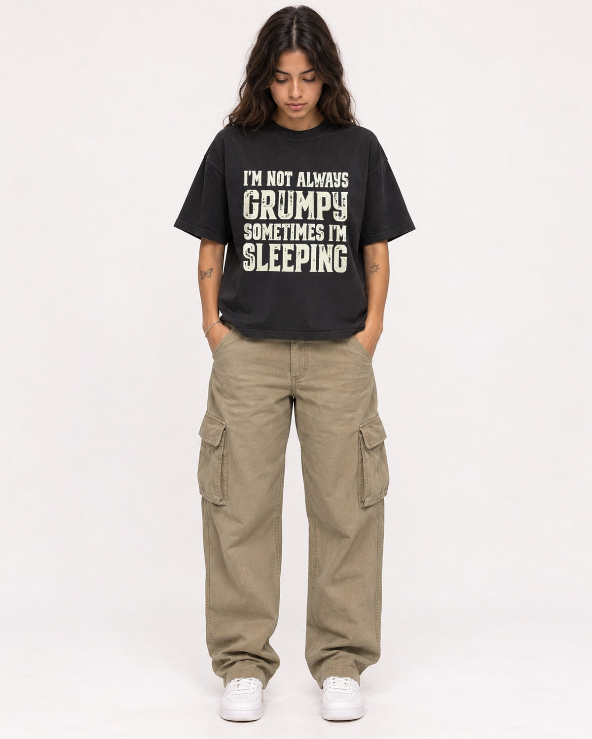 Mockup Boxy Heavyweight Tee Black female full-body 06