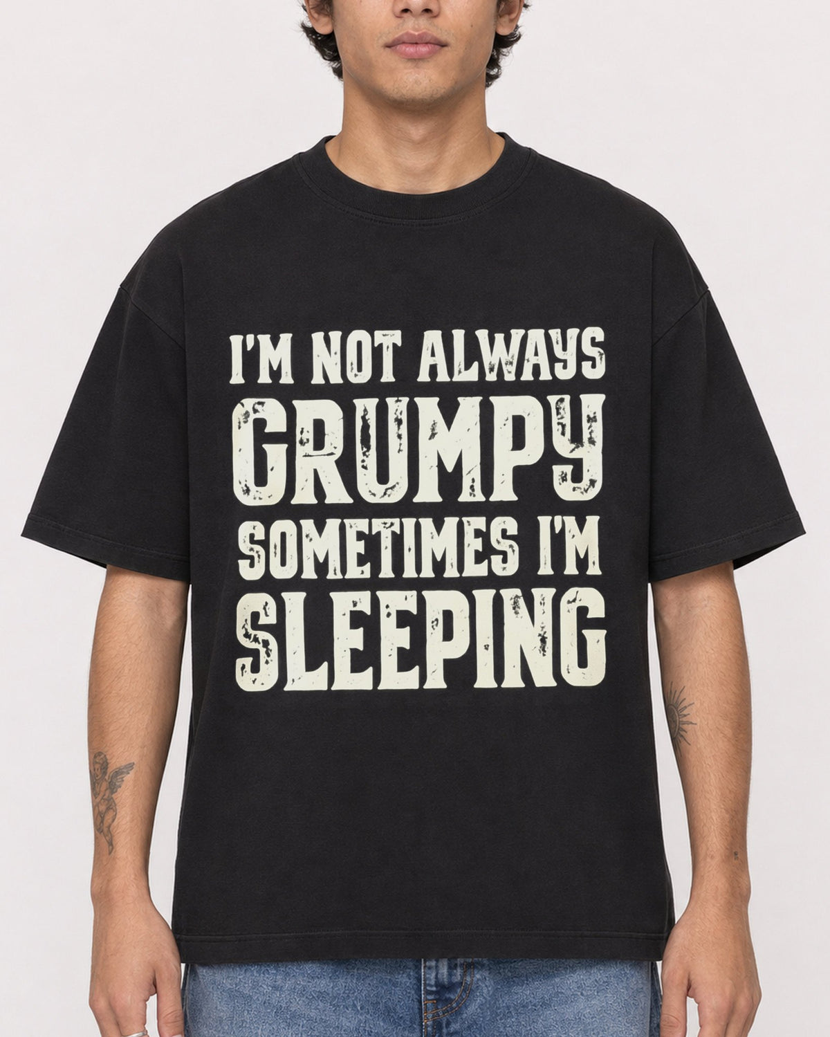 Mockup Boxy Heavyweight Tee Black male close-up 06