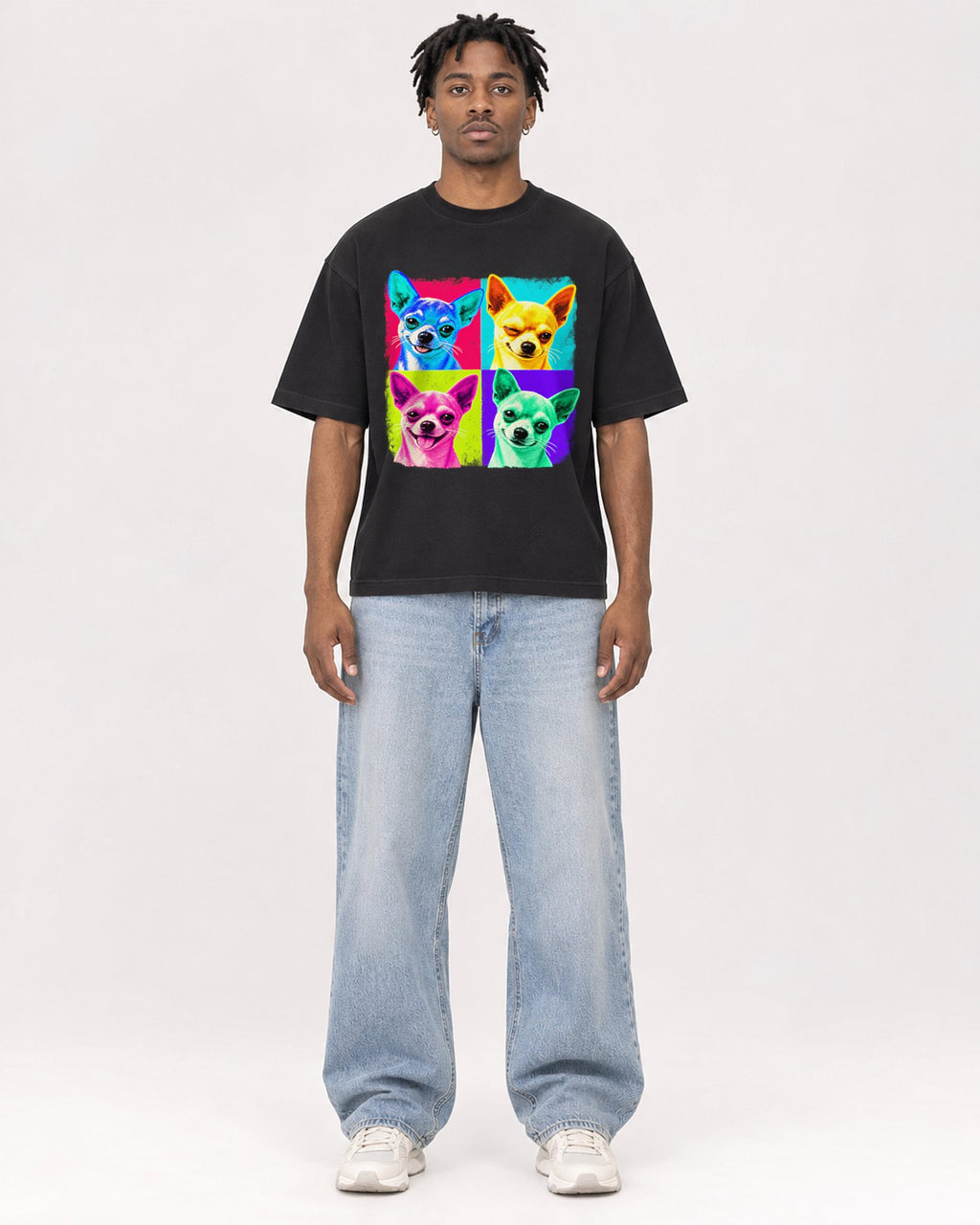 Mockup Boxy Heavyweight Tee Black male full-body 05