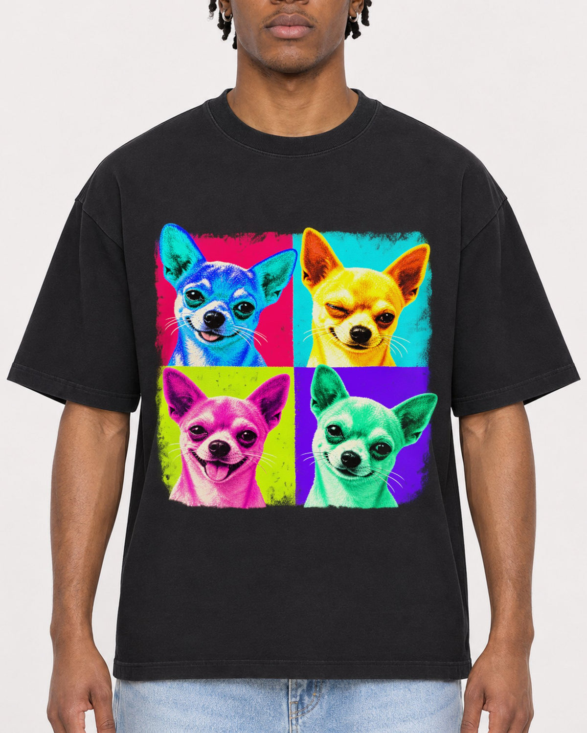 Mockup Boxy Heavyweight Tee Black male close-up 05