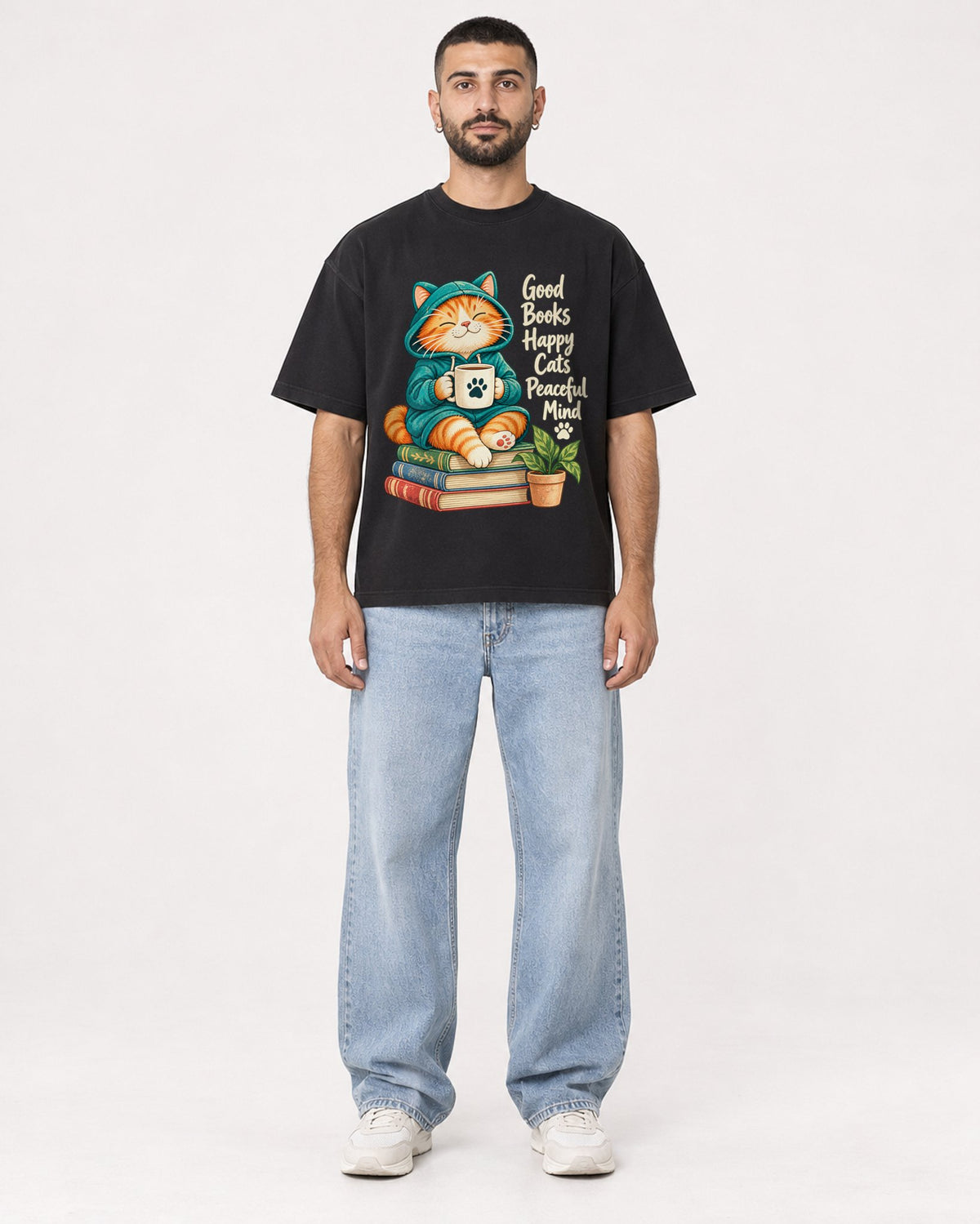 Mockup Boxy Heavyweight Tee Black male full-body 37