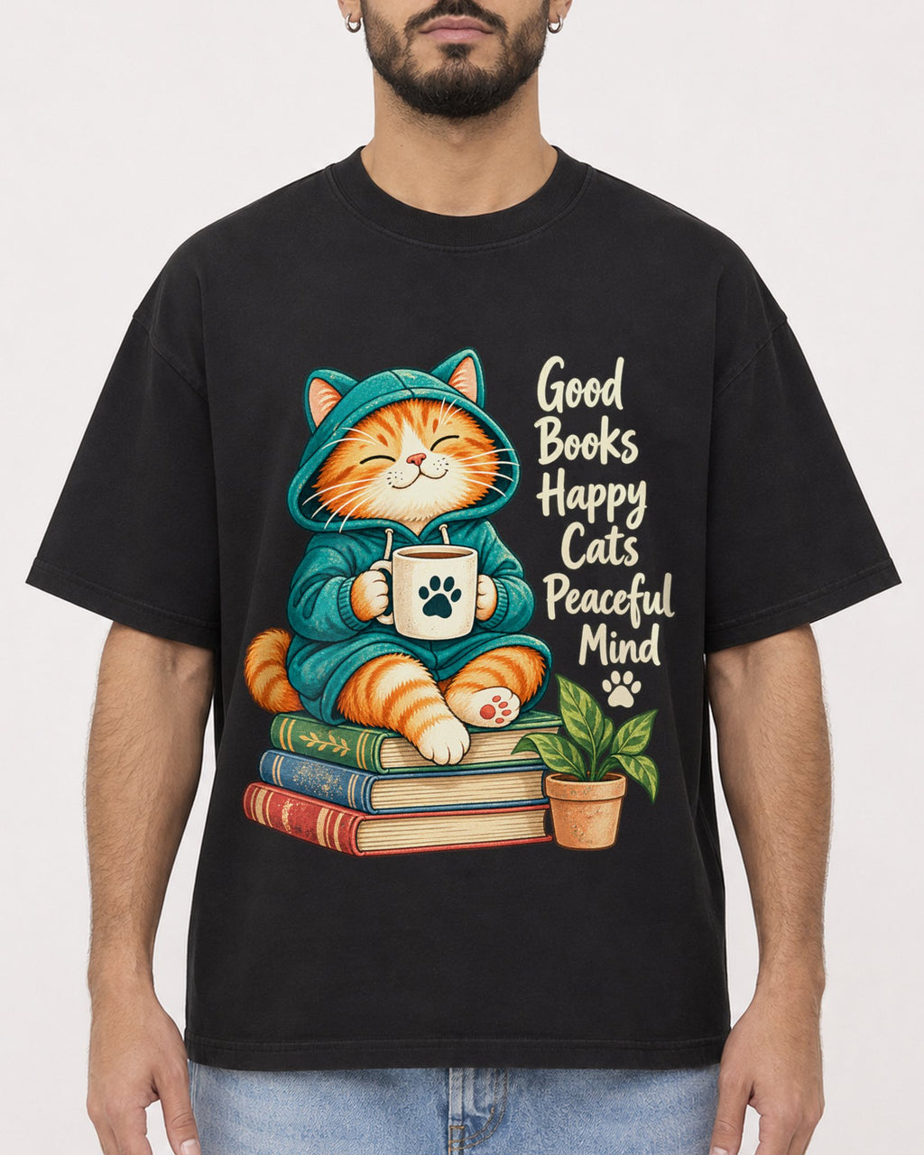 Mockup Boxy Heavyweight Tee Black male close-up 37