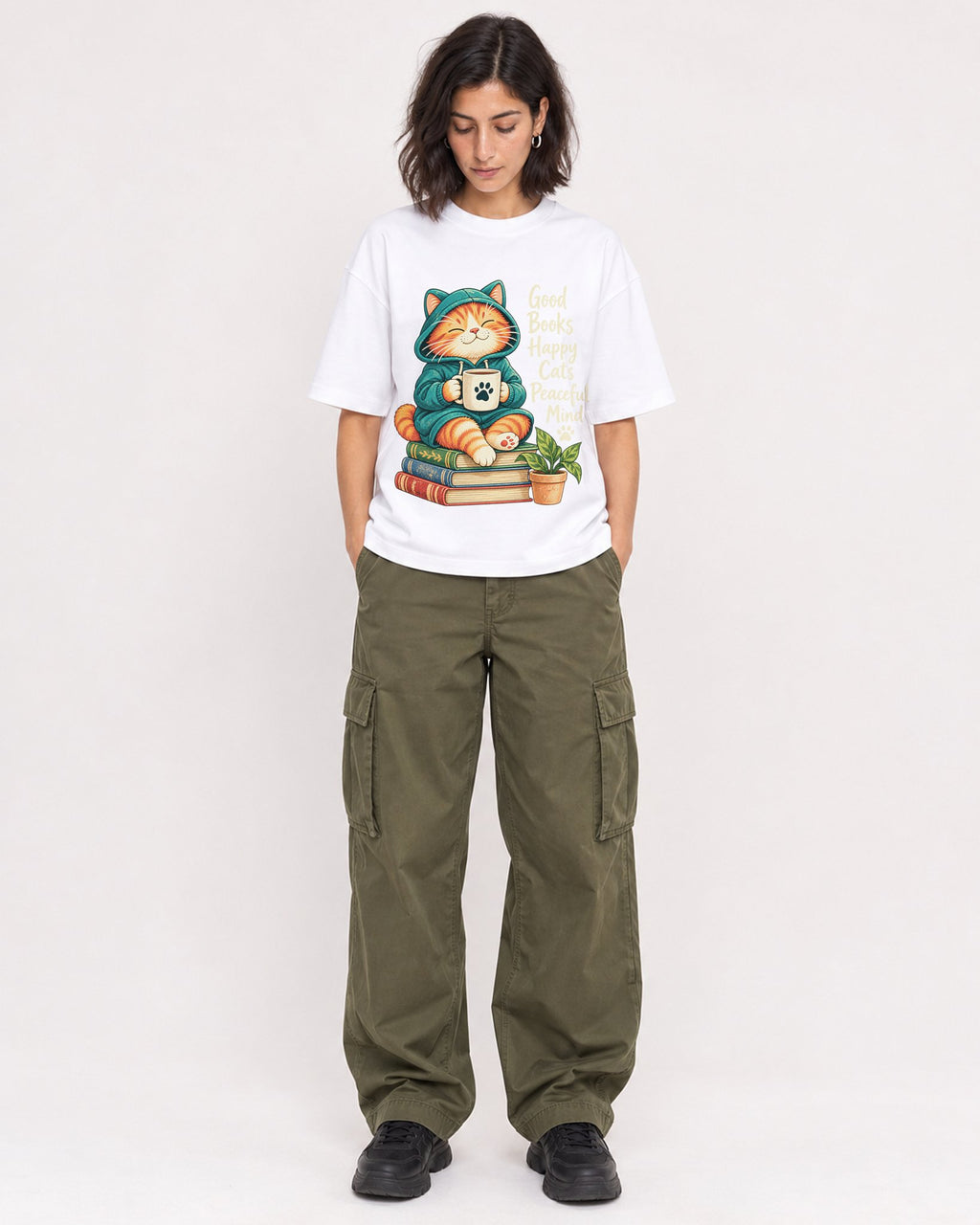 Mockup Boxy Heavyweight Tee White female full-body 37