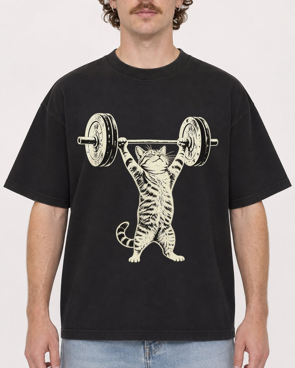 Mockup Boxy Heavyweight Tee Black male close-up 09